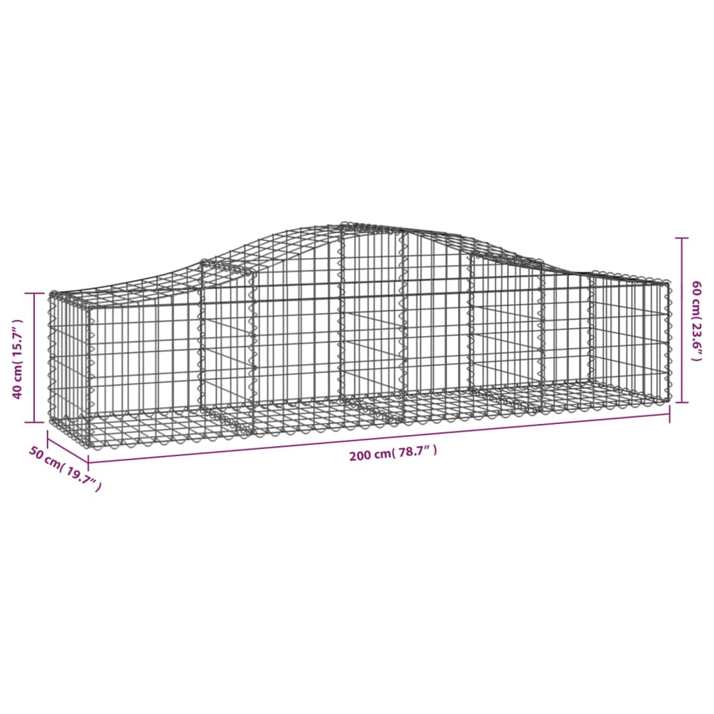 vidaXL Cestos gabião arqueados 5 pcs 200x50x40/60 cm ferro galvanizado