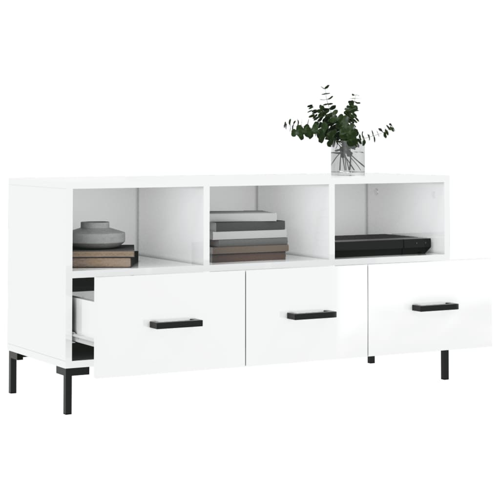 vidaXL Móvel para TV 102x36x50 cm derivados madeira branco brilhante