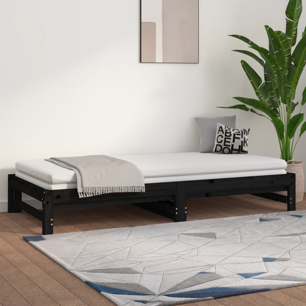 vidaXL Sofá-cama de puxar 2x(80x200) cm pinho maciço preto