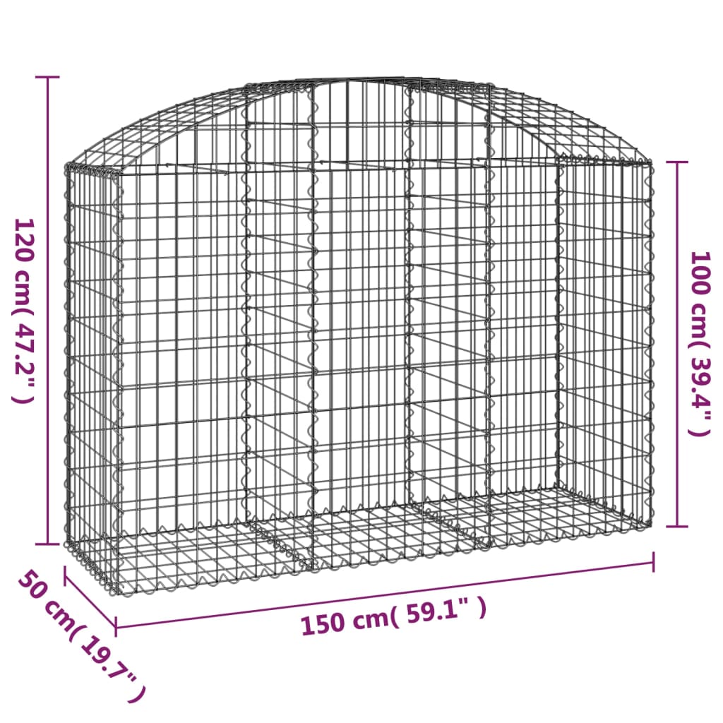 vidaXL Cesto gabião arqueado 150x50x100/120 cm ferro galvanizado