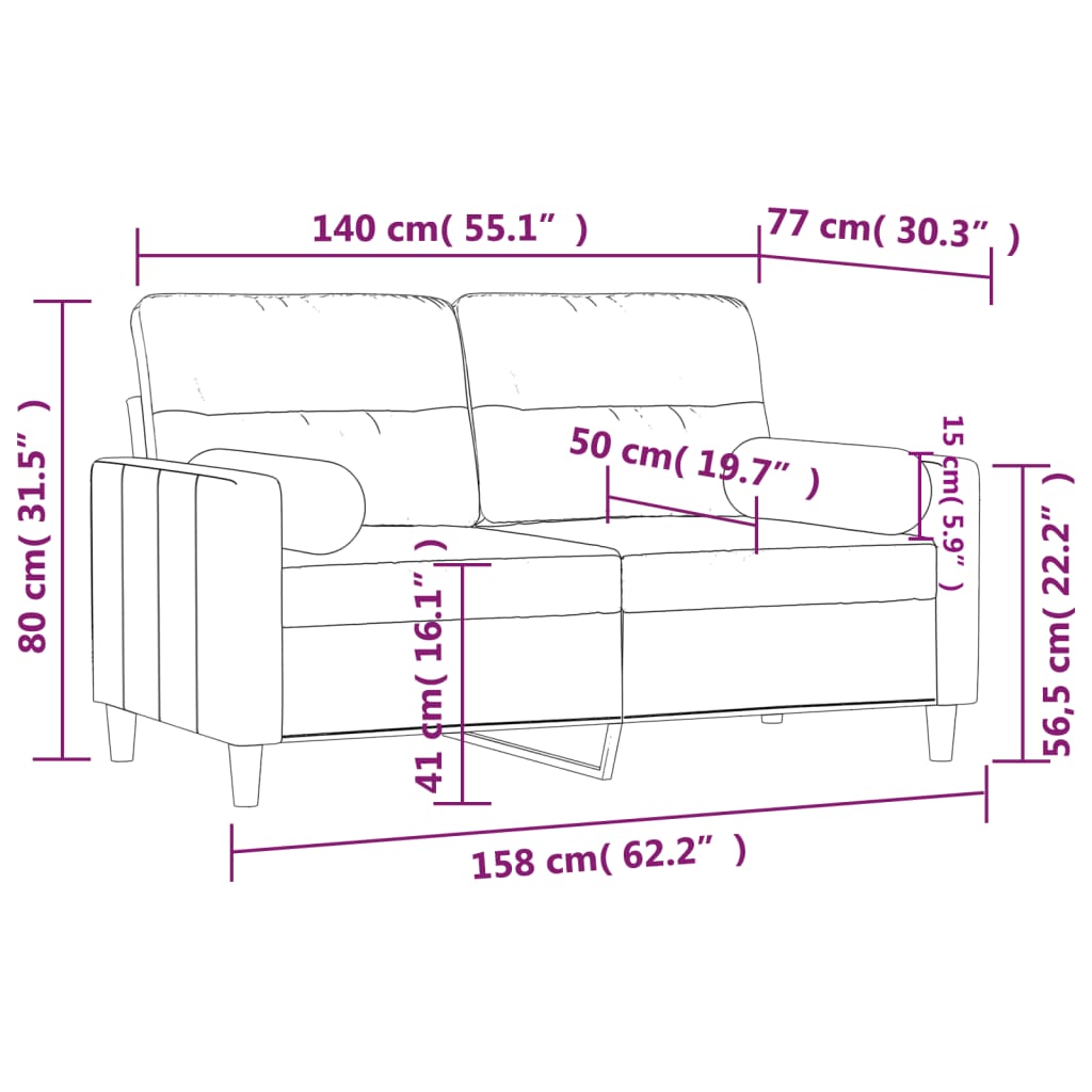 vidaXL Sofá 2 lugares + almofadas decorativas 140 cm tecido cor creme