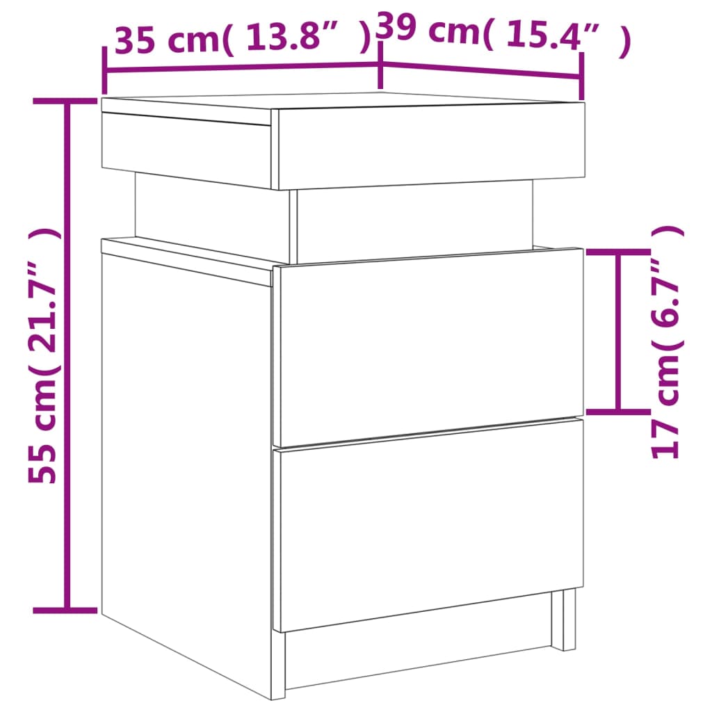 vidaXL Mesas de cabeceira com luzes LED 2 pcs 35x39x55 cm branco