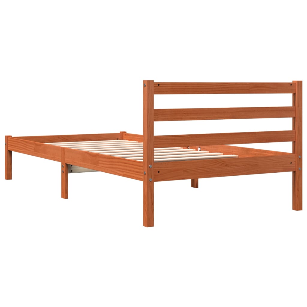 vidaXL Estrutura de cama 100x200 cm madeira pinho maciça castanho cera