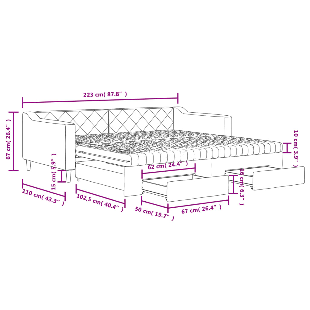 vidaXL Sofá-cama c/ gavetão e gavetas 100x200 cm tecido cinzento-claro