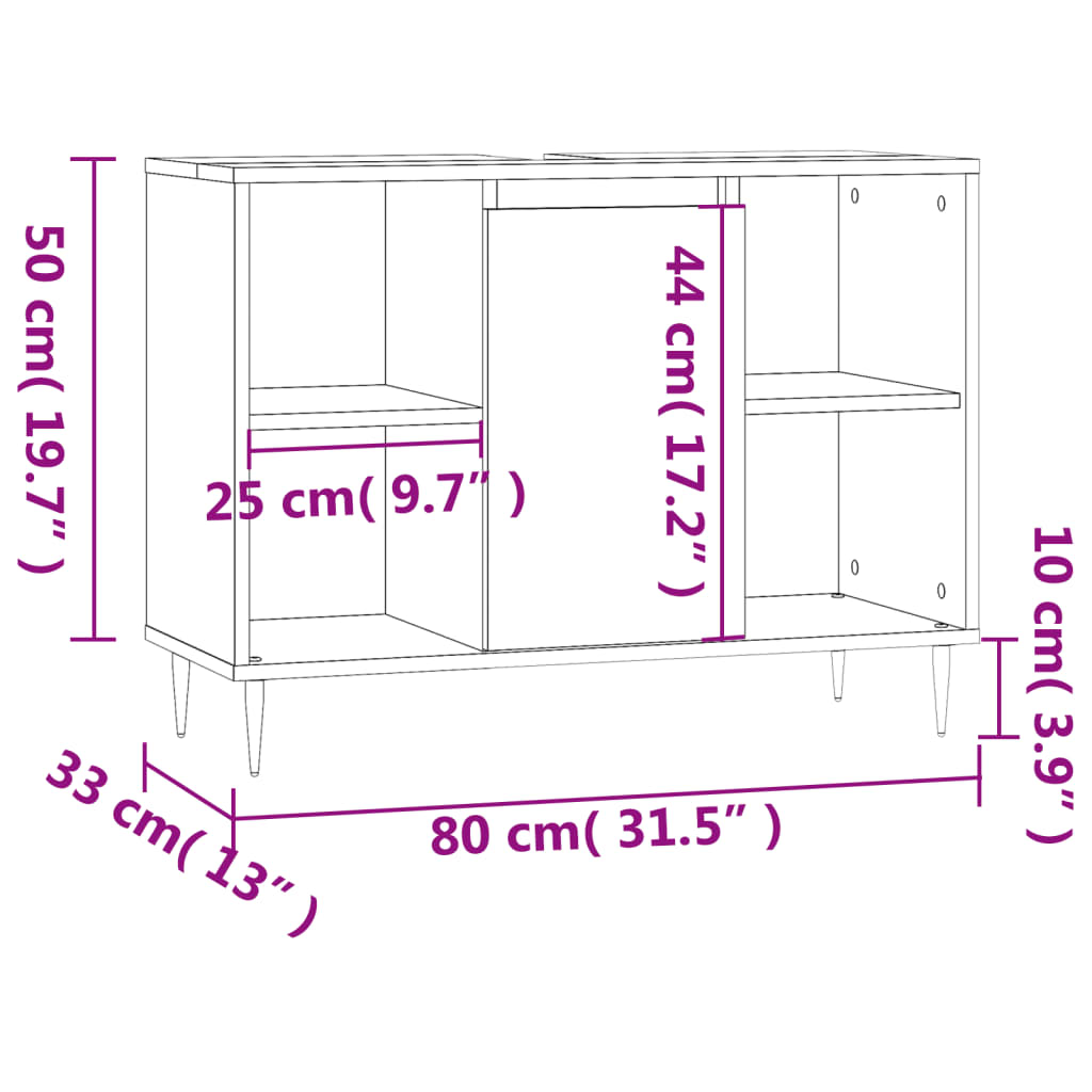 vidaXL Armário de casa de banho 80x33x60 cm derivados madeira branco