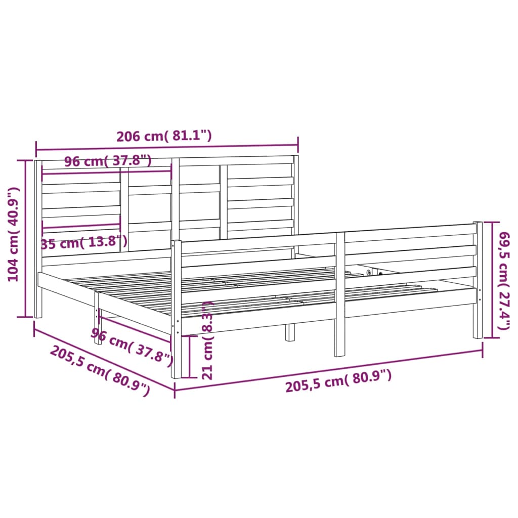 vidaXL Estrutura de cama sem colchão 200x200 cm madeira maciça