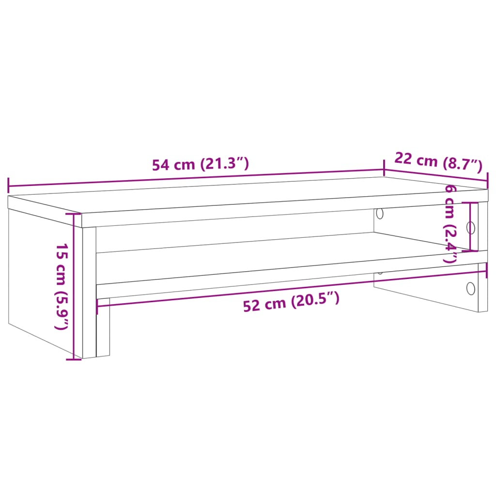 vidaXL Suporte monitor 54x22x15cm derivados madeira carvalho artisiano