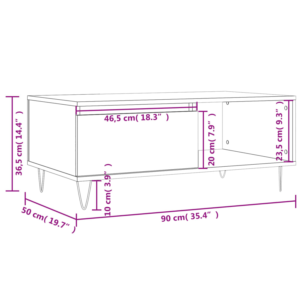 vidaXL Mesa de centro 90x50x36,5cm derivados madeira carvalho castanho