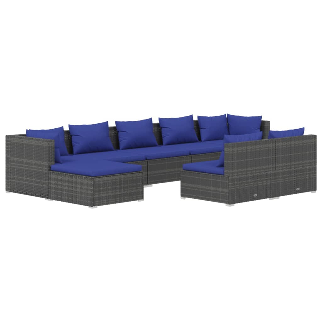 vidaXL 9 pcs conjunto lounge de jardim c/ almofadões vime PE cinzento