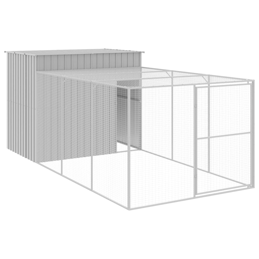 vidaXL Casota cães c/ parque 214x457x181 cm aço galvaniz. cinza-claro