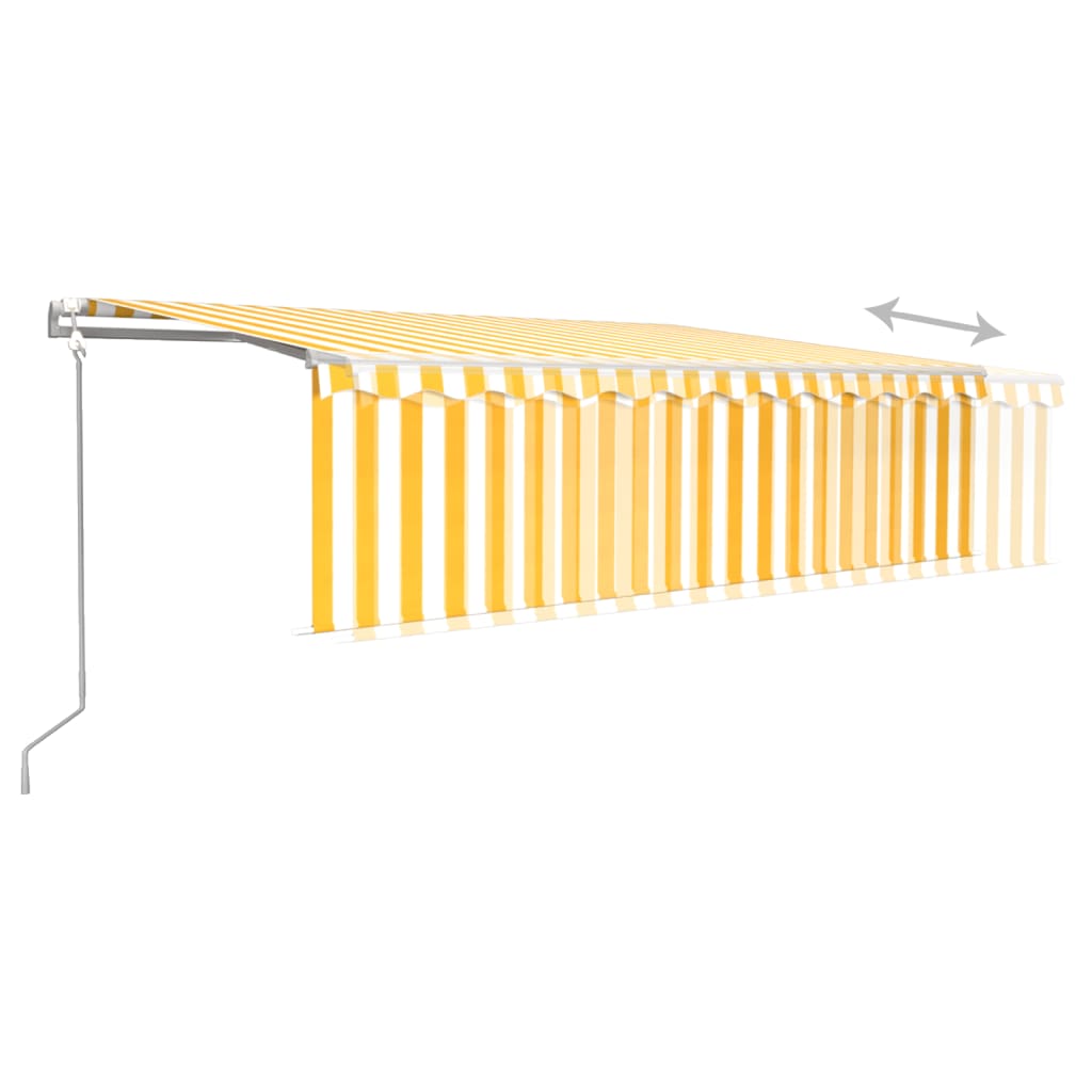 vidaXL Toldo autom. c/ estore/LED/sensor de vento 5x3 m amarelo/branco