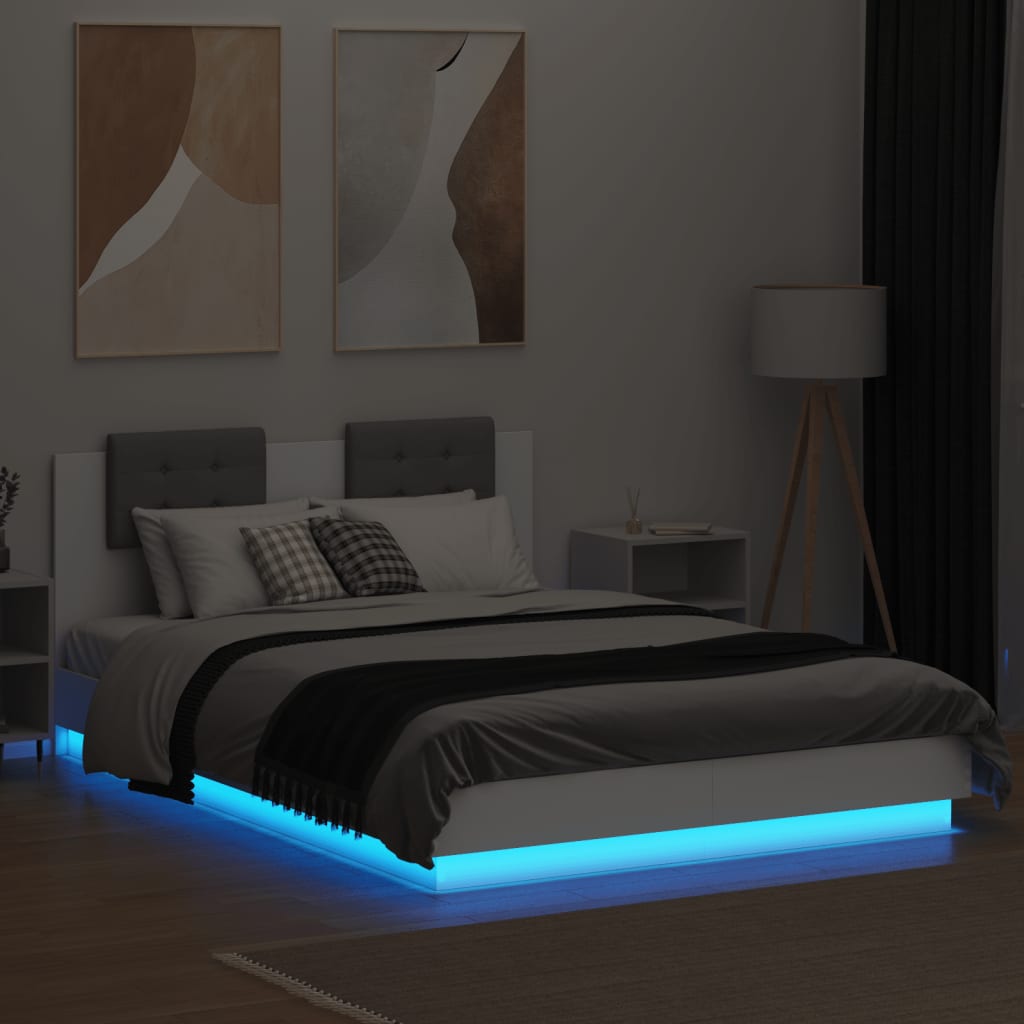 vidaXL Estrutura de cama c/ cabeceira e luzes LED 150x200 cm branco