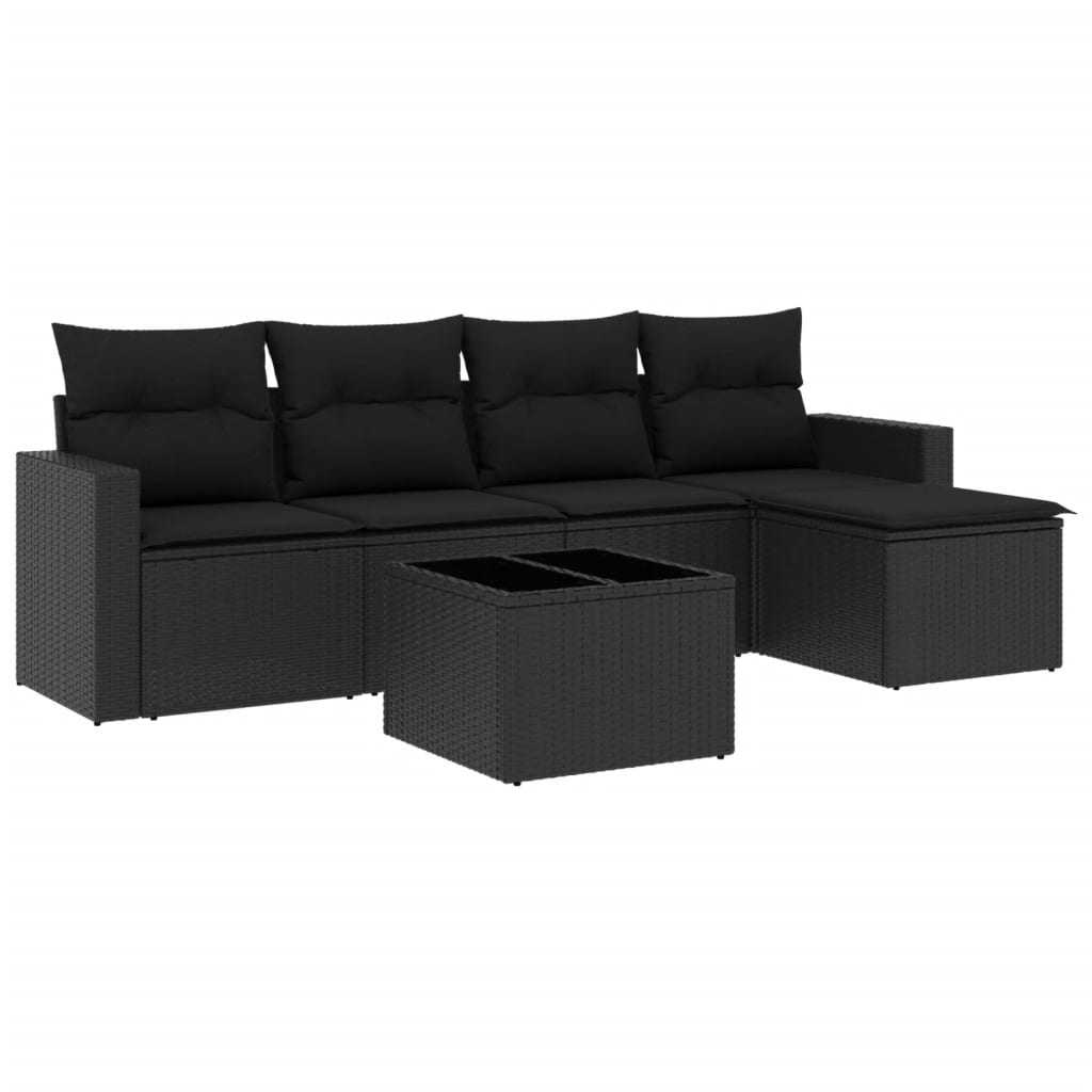 vidaXL 6 pcs conjunto sofás de jardim c/ almofadões vime PE preto