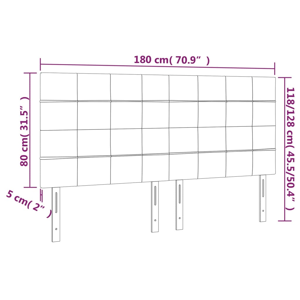 vidaXL Cabeceira cama c/ luzes LED veludo 180x5x118/128cm cinza-claro