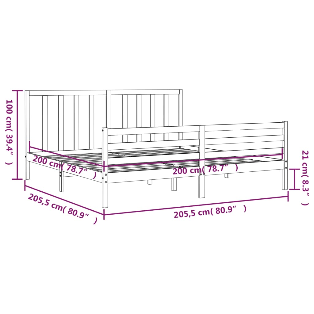 vidaXL Estrutura de cama com cabeceira 200x200 cm madeira maciça cinza