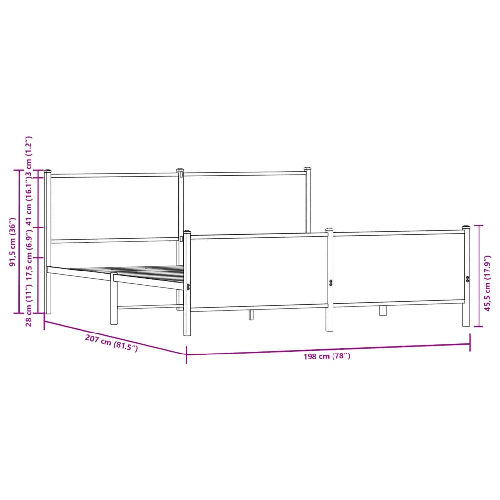 vidaXL Estrutura de cama sem colchão 193x203cm metal carvalho sonoma