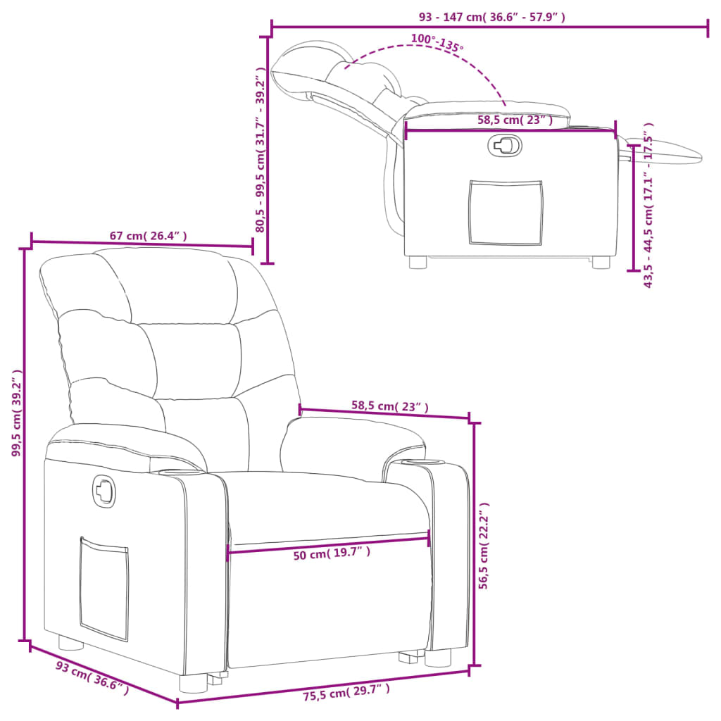 vidaXL Poltrona reclinável elevatória couro artificial cor creme