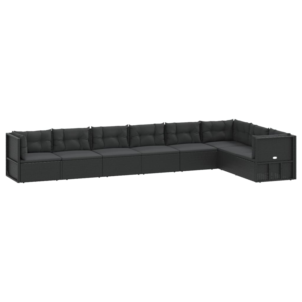 vidaXL 8 pcs conjunto lounge de jardim c/ almofadões vime PE preto