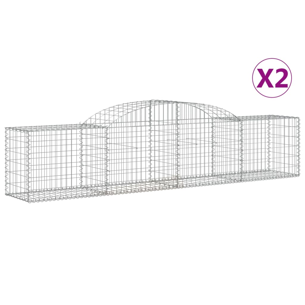 vidaXL Cestos gabião arqueados 2 pcs 300x50x60/80 cm ferro galvanizado