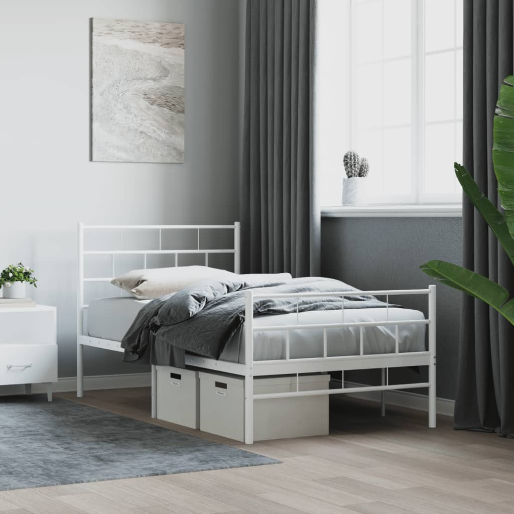 vidaXL Estrutura de cama com cabeceira e pés 107x203 cm metal branco