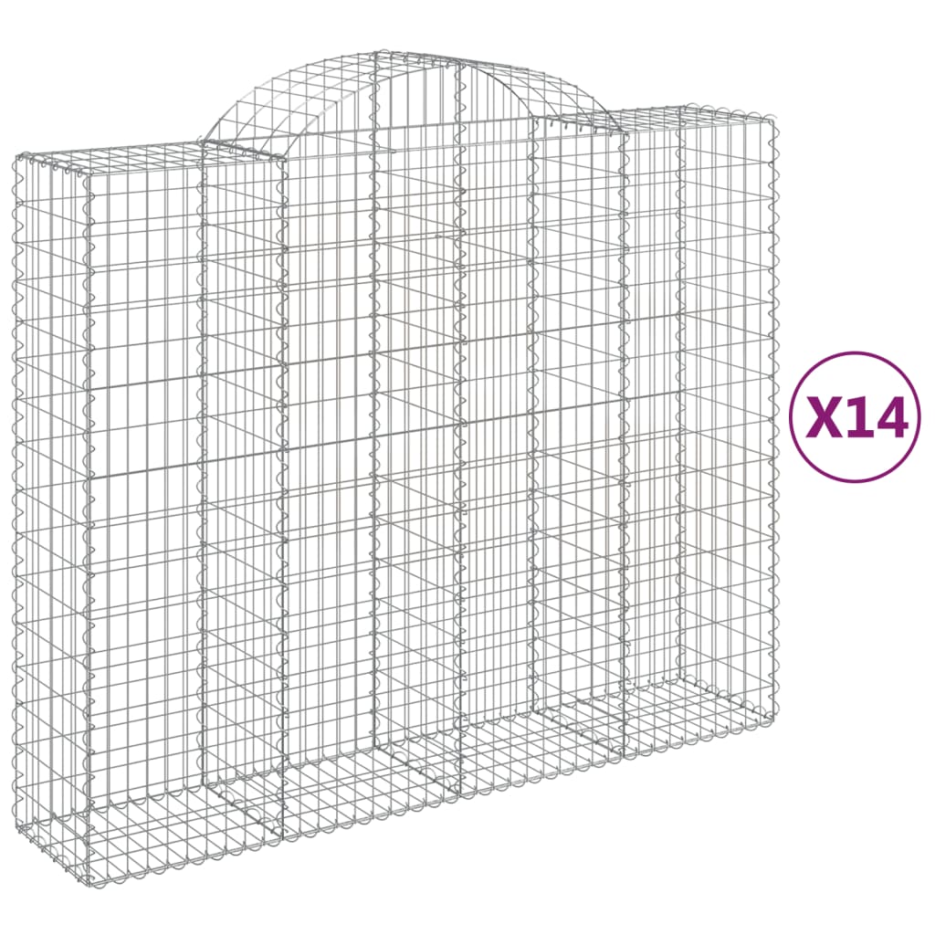 vidaXL Cestos gabião arqueados 14 pcs 200x50x160/180 ferro galvanizado