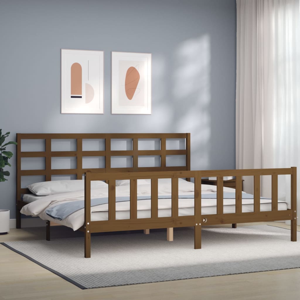 vidaXL Estrutura cama c/ cabeceira 200x200cm maciço castanho-mel