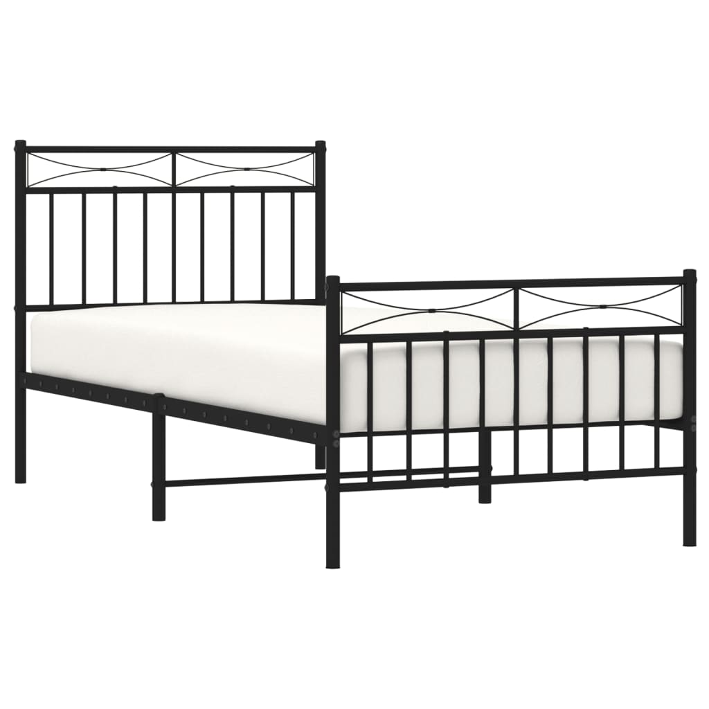 vidaXL Estrutura de cama com cabeceira e pés 90x190 cm metal preto