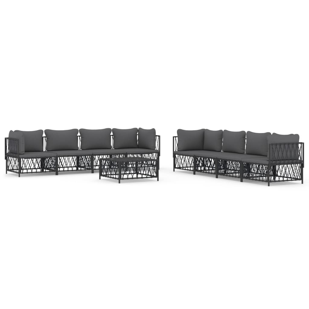 vidaXL 9 pcs conjunto lounge de jardim com almofadões aço antracite