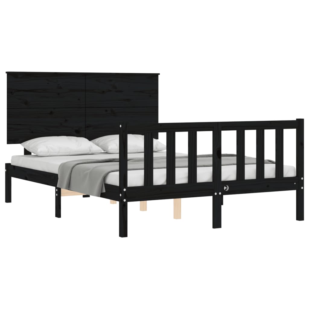 vidaXL Estrutura de cama com cabeceira 140x200 cm madeira maciça preto