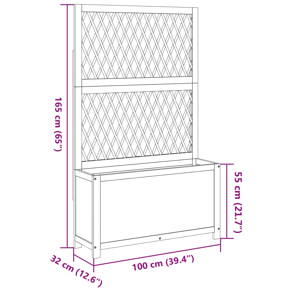 vidaXL Vaso/floreira c/ treliça 100x32x165 cm madeira de acácia maciça