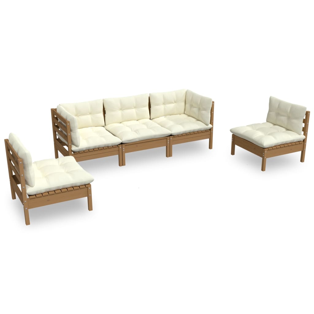 vidaXL 5 pcs conjunto lounge de jardim c/ almofadões pinho maciço