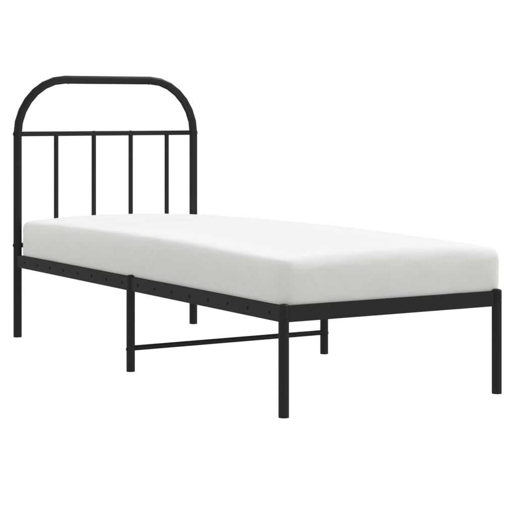 vidaXL Estrutura de cama metal s/ colchão c/ cabeceira 75x190 cm preto