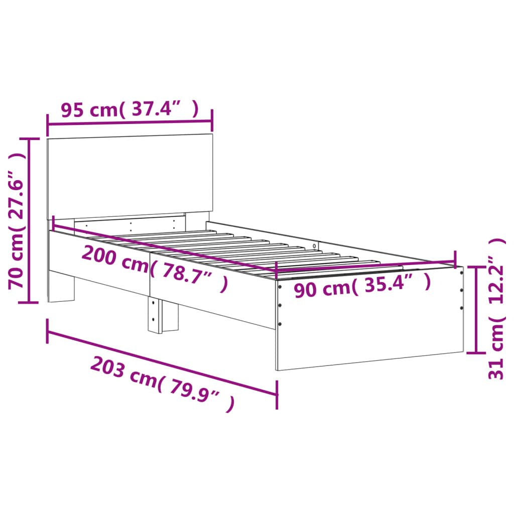 vidaXL Cama sem colchão com cabeceira 90x200 cm carvalho sonoma