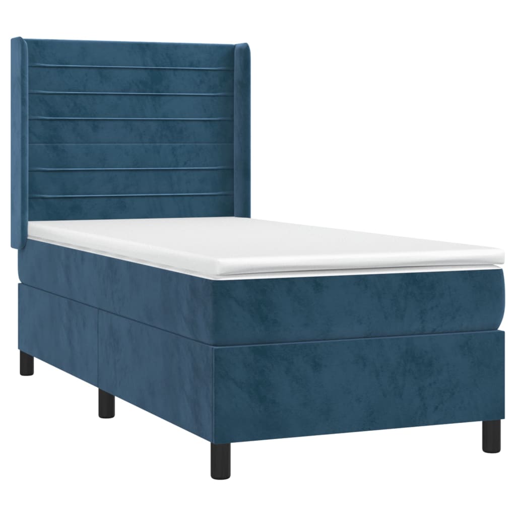 vidaXL Cama box spring c/ colchão/LED 100x200 cm veludo azul-escuro