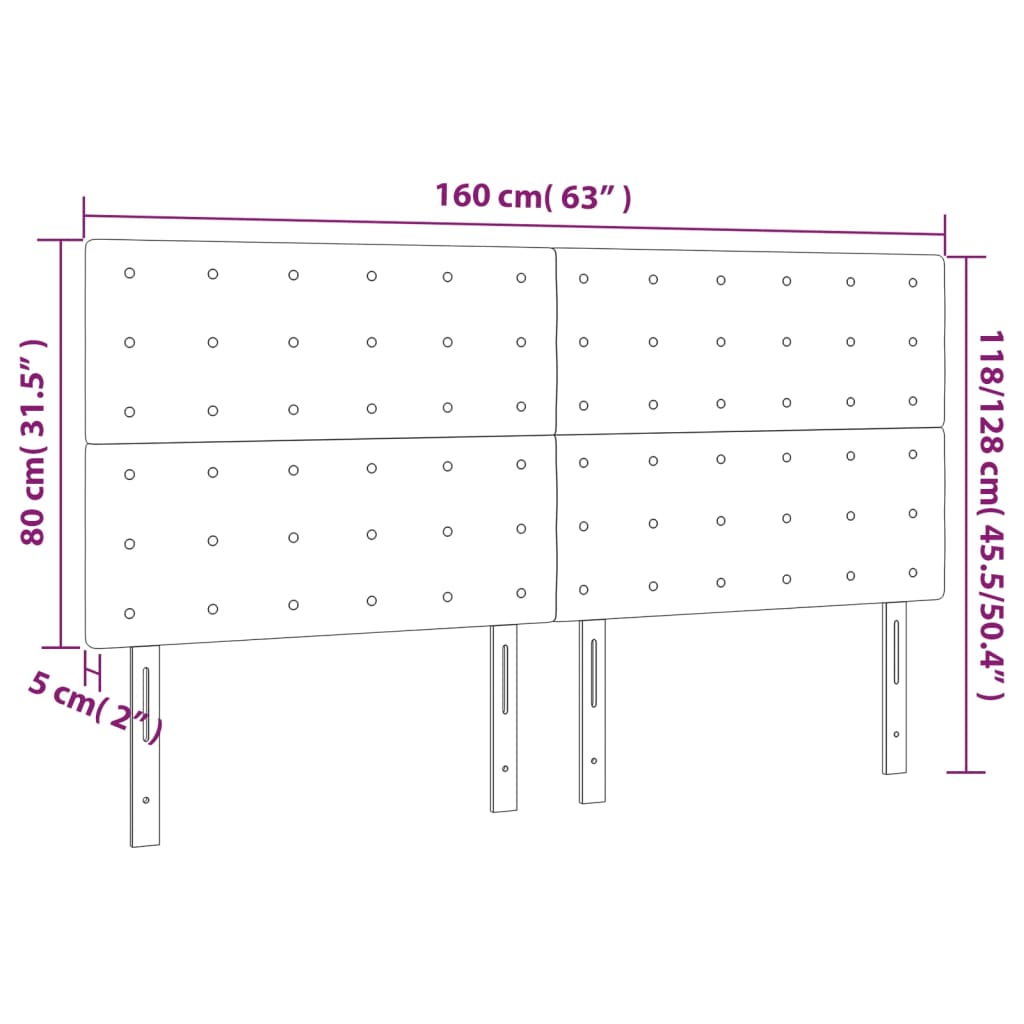 vidaXL Cabeceira de cama 4 pcs tecido 80x5x78/88 cm castanho-escuro