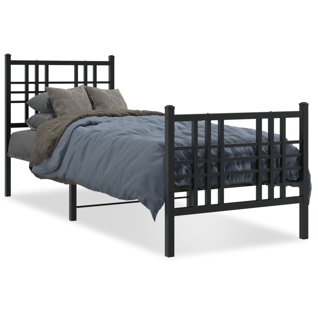 vidaXL Estrutura de cama com cabeceira e pés 75x190 cm metal preto