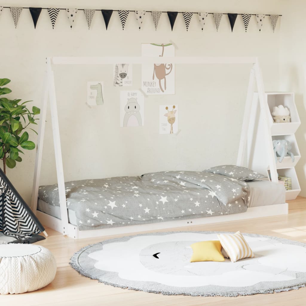 vidaXL Estrutura de cama infantil 90x200 cm pinho maciço branco