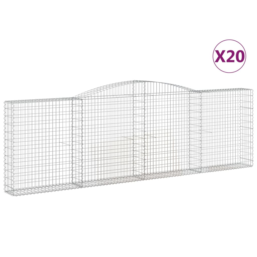 vidaXL Cestos gabião arqueados 20 pcs 400x30x120/140 ferro galvanizado