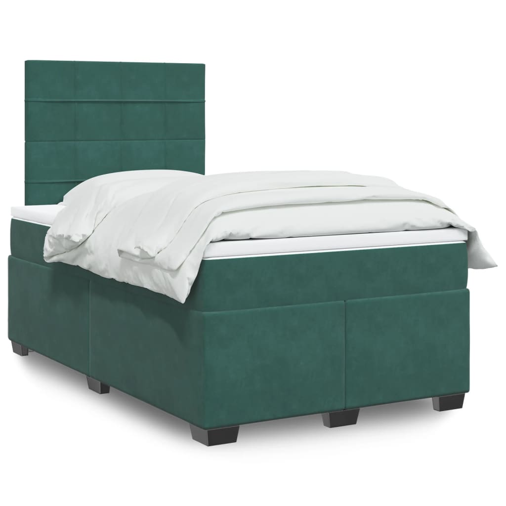 vidaXL Cama boxspring com colchão 120x200 cm veludo verde-escuro