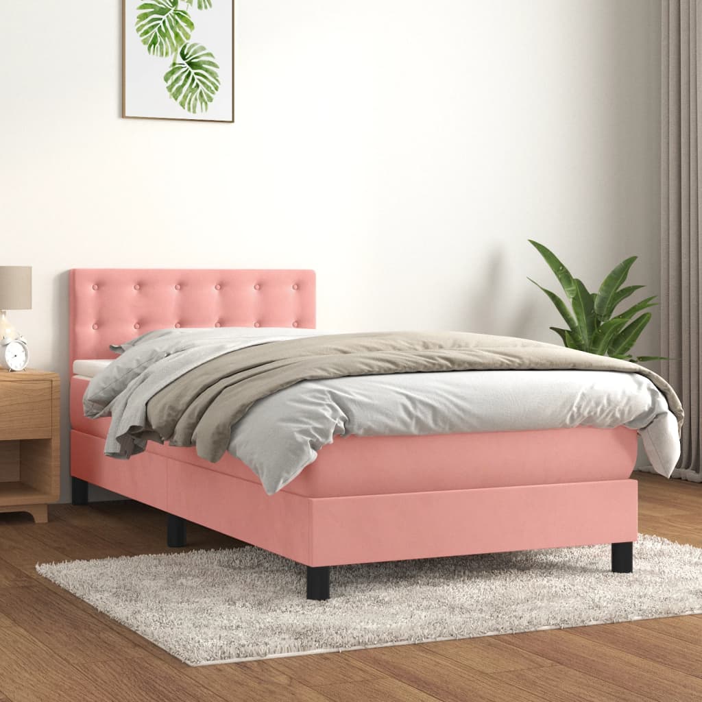 vidaXL Cama com molas/colchão 80x200 cm veludo rosa