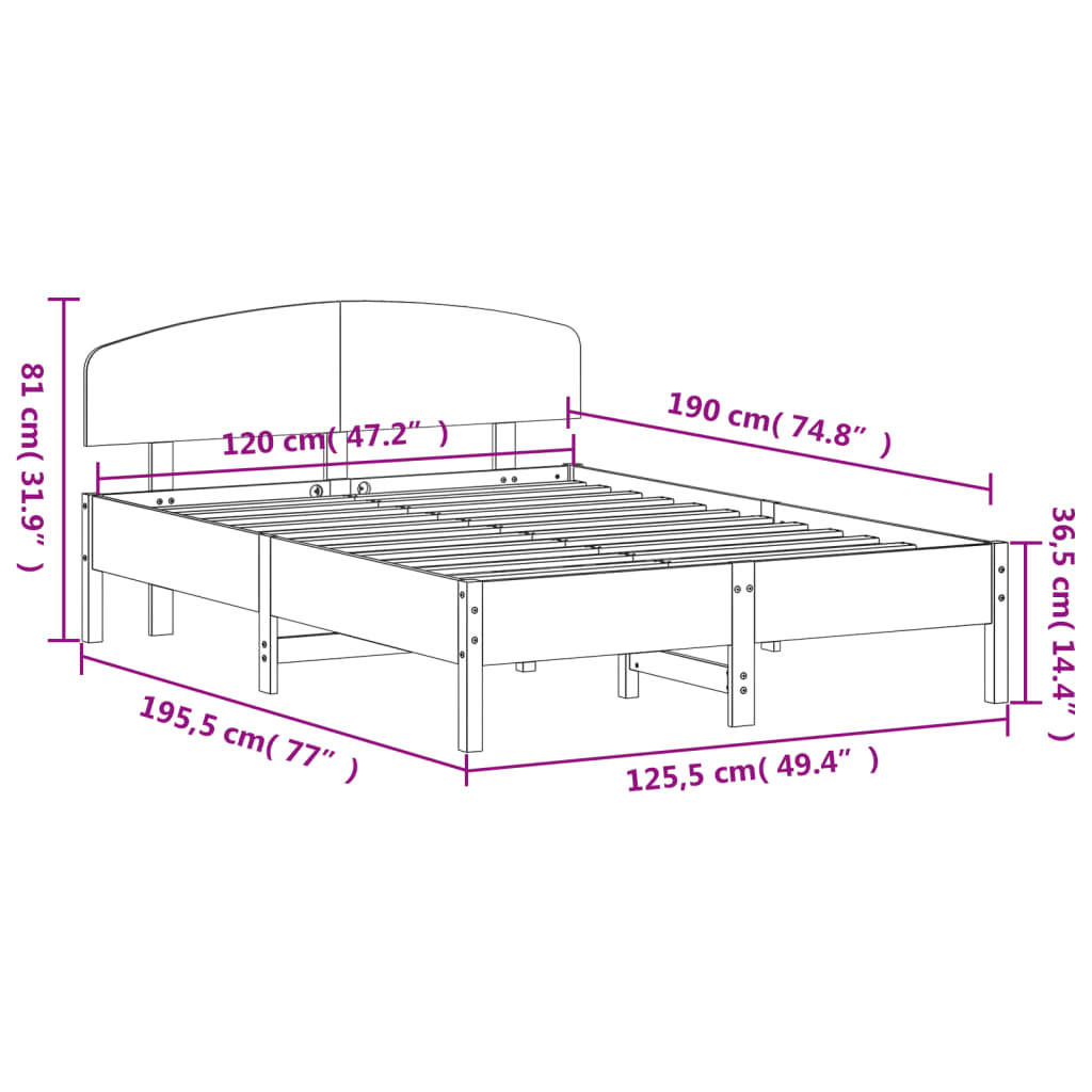 vidaXL Cama sem colchão 120x190 cm madeira de pinho maciça branco