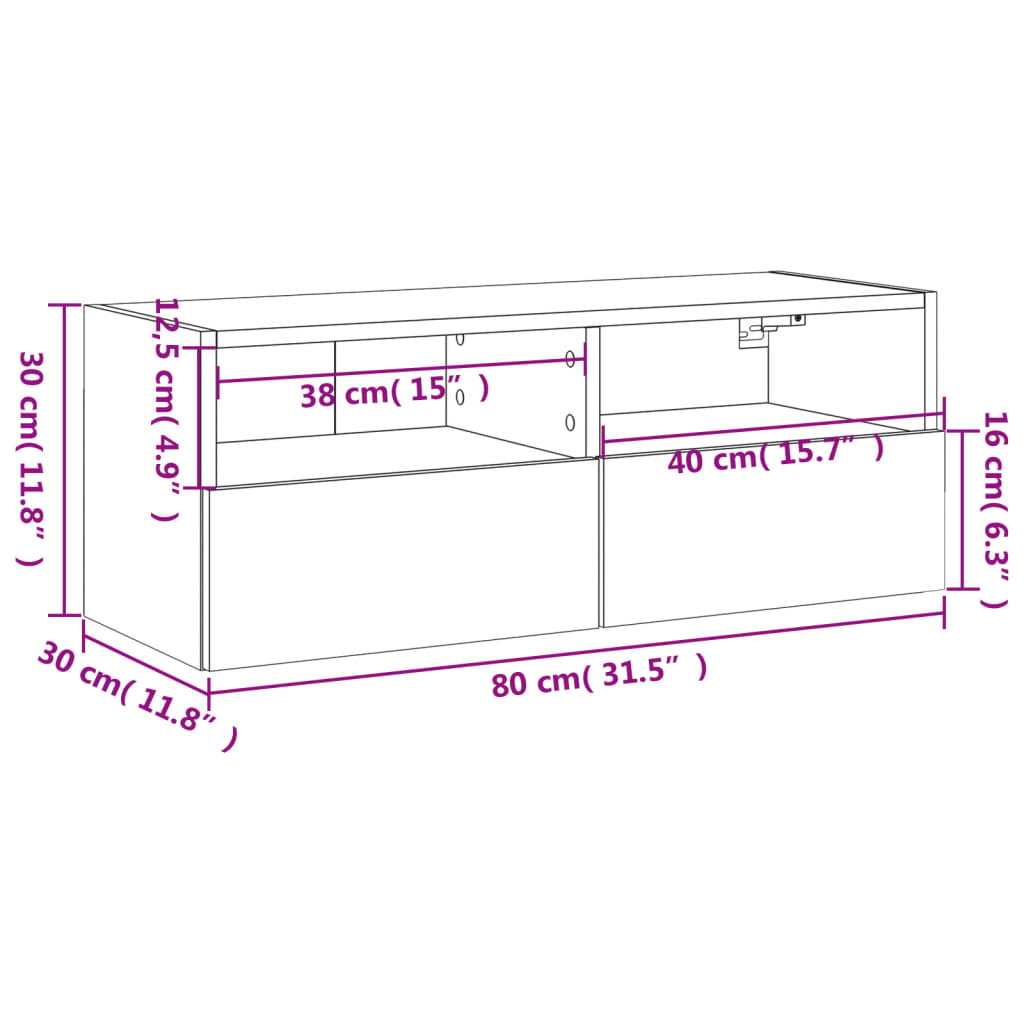 vidaXL Móvel de parede p/ TV 80x30x30 cm derivados de madeira preto