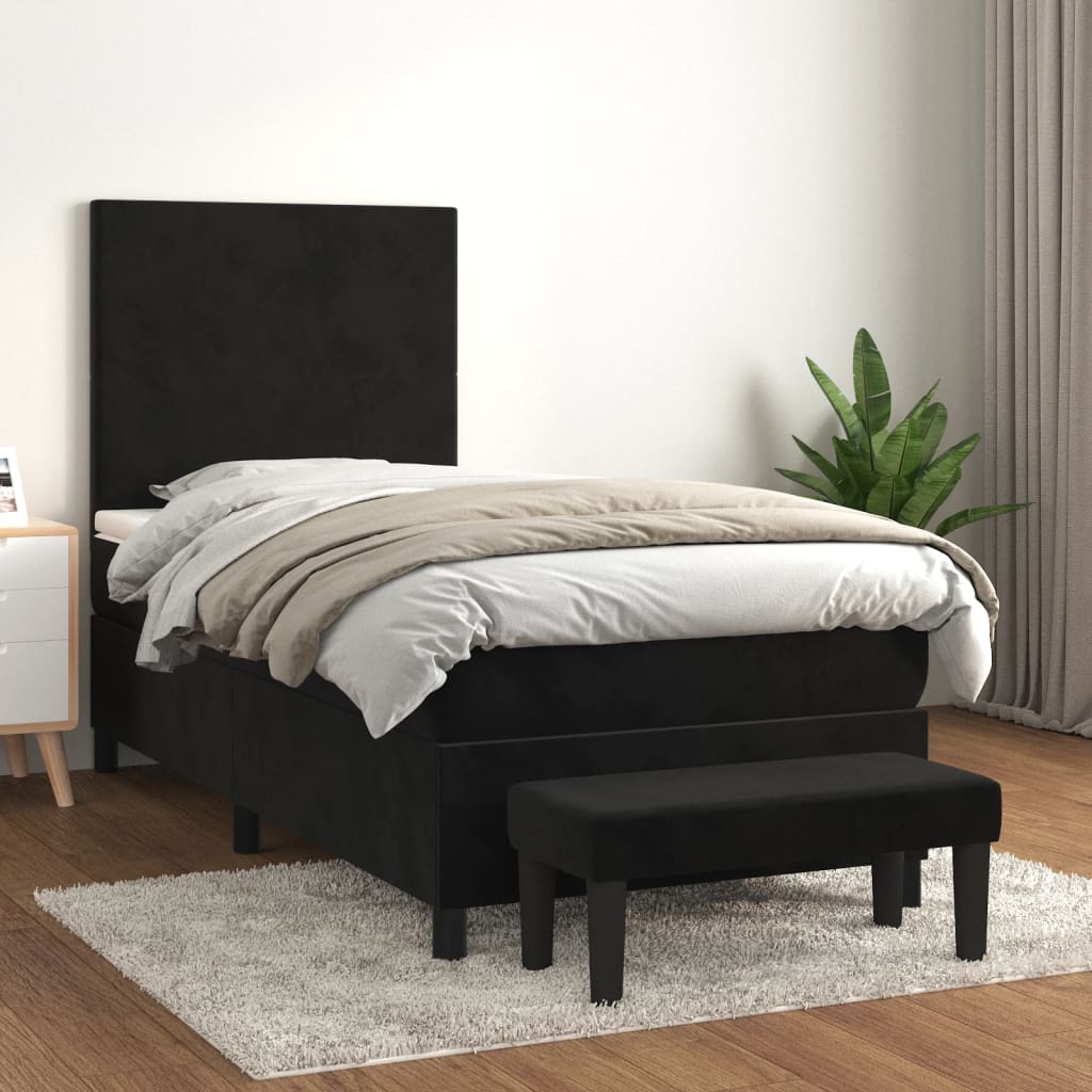 vidaXL Cama com molas/colchão 100x200 cm veludo preto