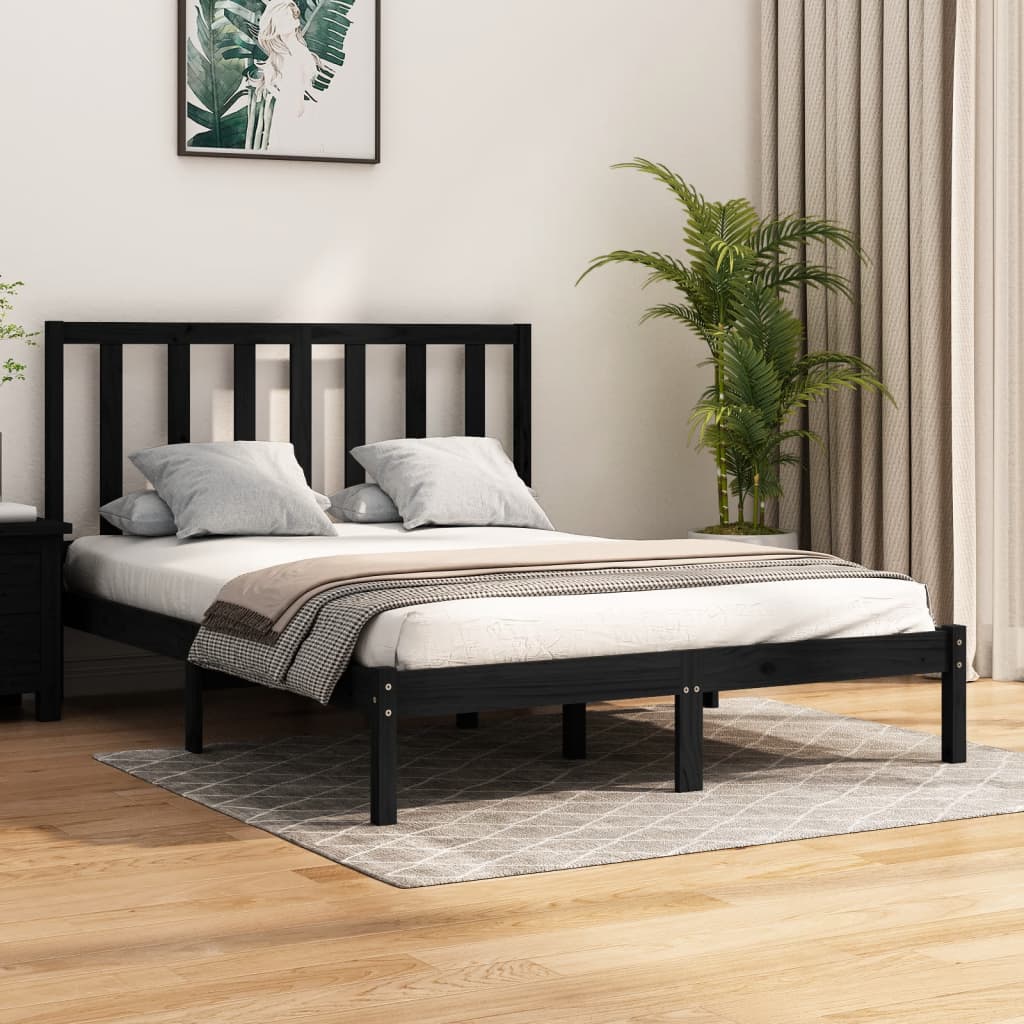 vidaXL Estrutura de cama pequena casal 120x190 cm pinho maciço preto