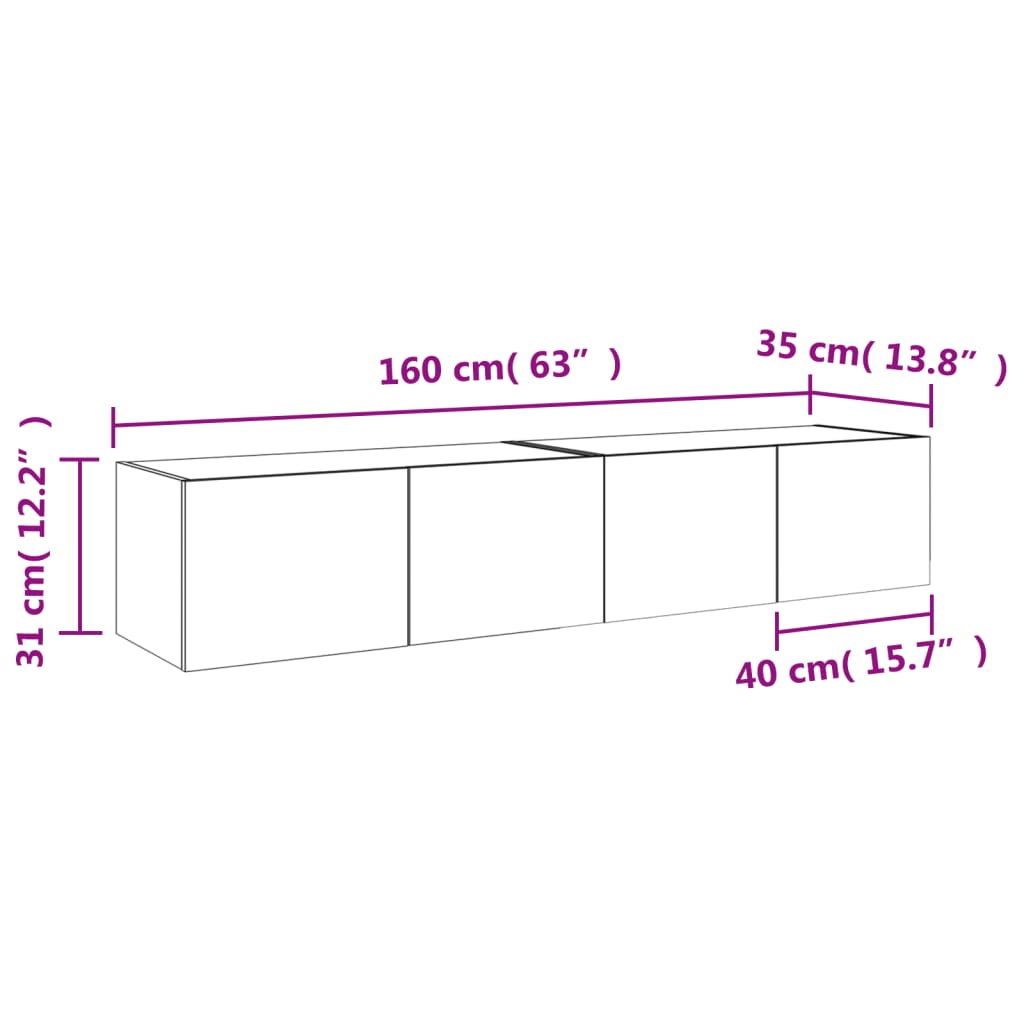 vidaXL Móveis de parede para TV com luzes LED 2 pcs carvalho castanho