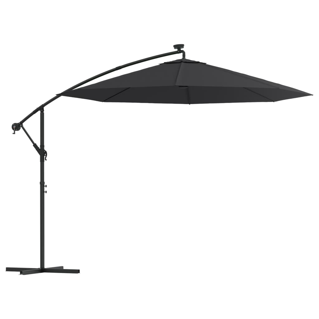 vidaXL Guarda-sol cantilever c/ luzes LED e poste de aço 300 cm preto