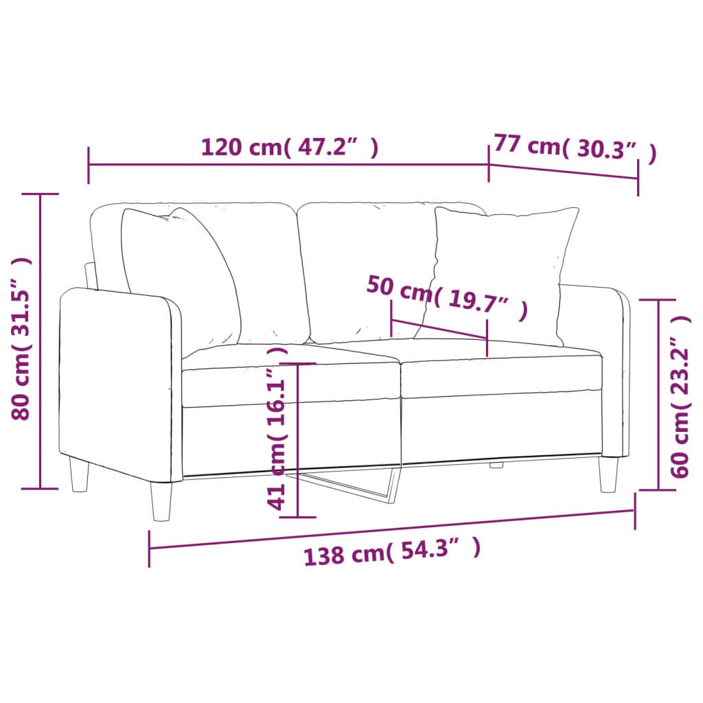 vidaXL Sofá 2 lugares + almofadas decorativas 120cm tecido cinza-claro