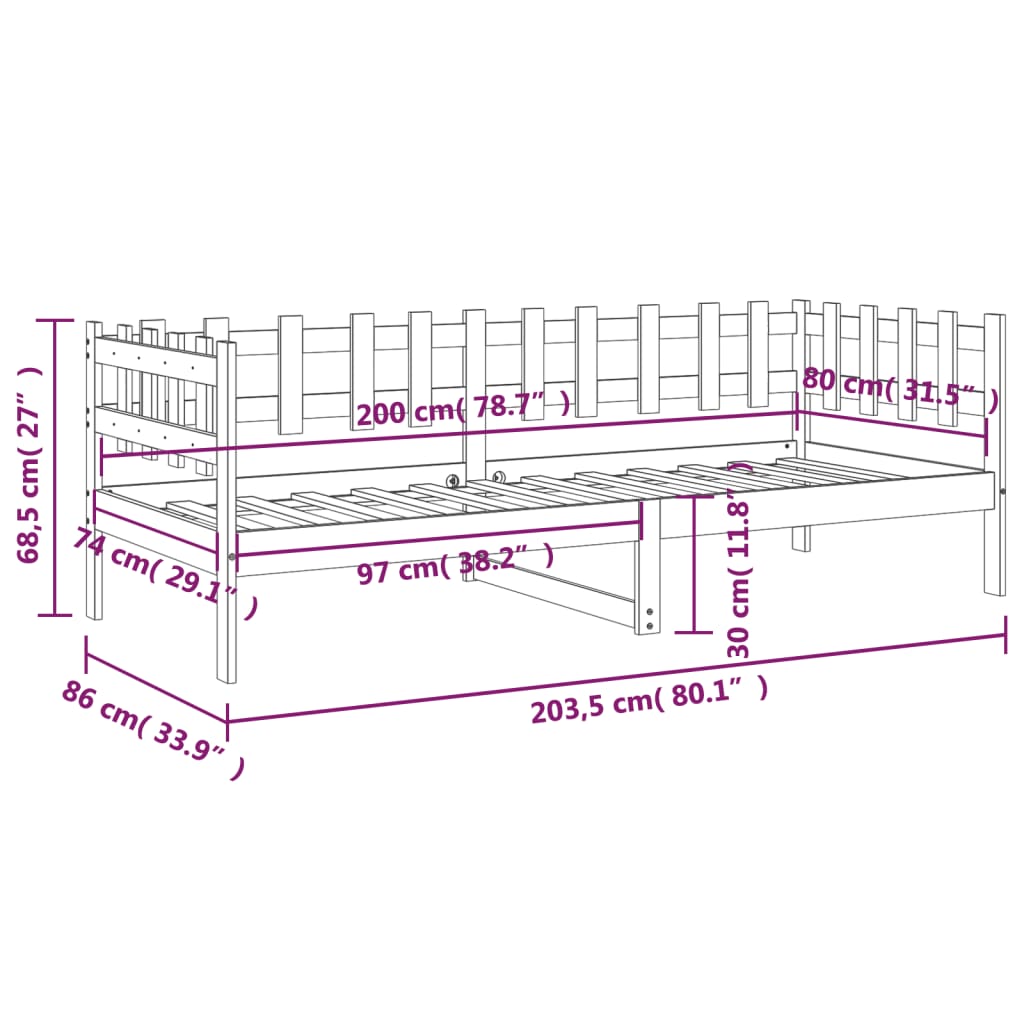 vidaXL Sofá-cama 80x200 cm madeira de pinho maciça castanho mel