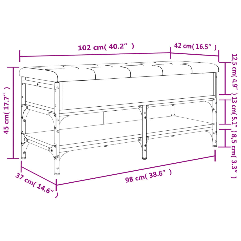 vidaXL Banco sapateira 102x42x45 cm derivados madeira carvalho fumado