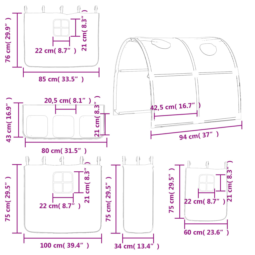 vidaXL Cama alta para criança com túnel 90x200 cm pinho maciço rosa